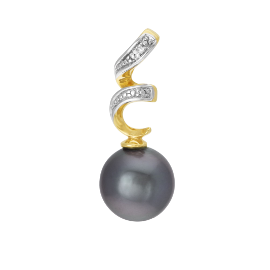 Pendentif en or jaune rhodié, diamant et perle de culture de Tahiti