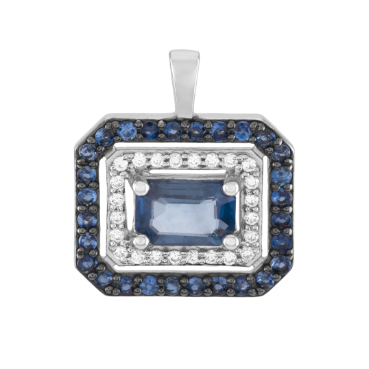 Pendentif en or gris et rhodié, diamants et saphirs
