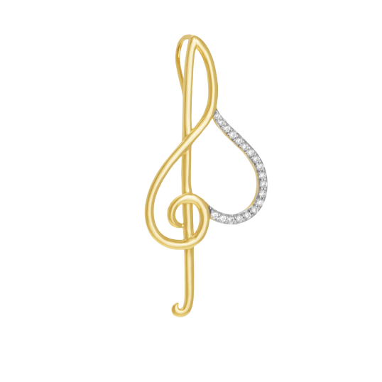 Pendentif en or jaune rhodié et oxydes de zirconium, clé de sol