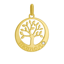 Pendentif en or jaune et diamant, maman, arbre de vie