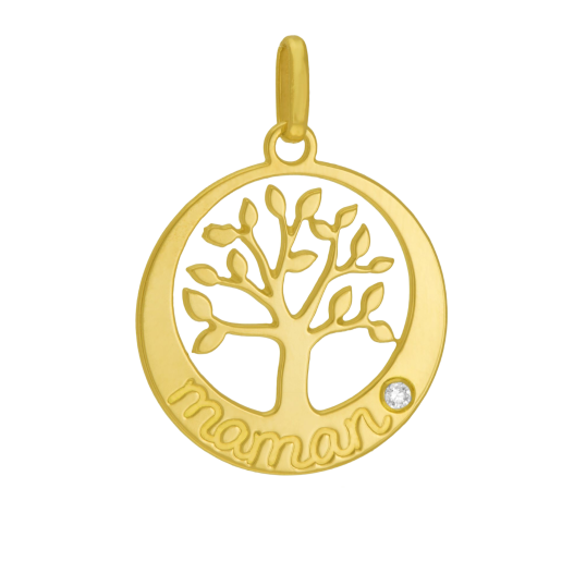 Pendentif en or jaune et diamant, maman, arbre de vie