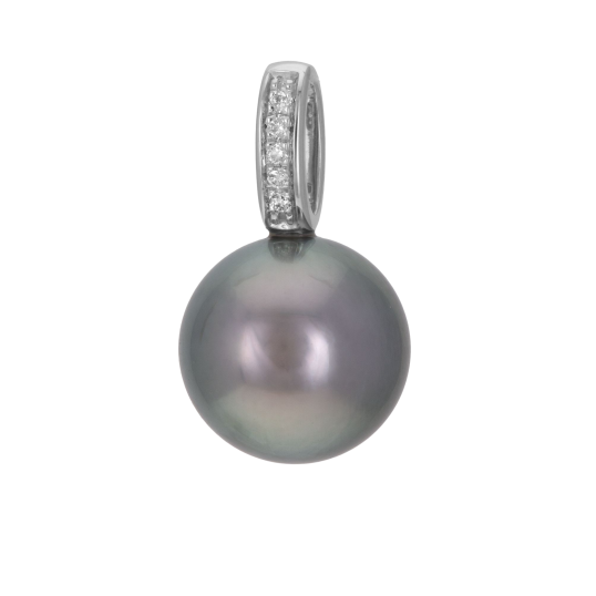 Pendentif en or gris, perle de culture de Tahiti et diamants