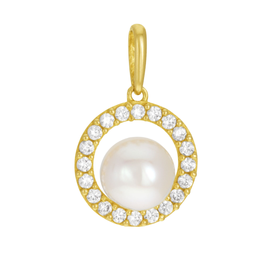 Pendentif en or jaune, perle de culture et oxydes de zirconium
