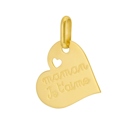 Pendentif en or jaune, coeur, maman je t'aime