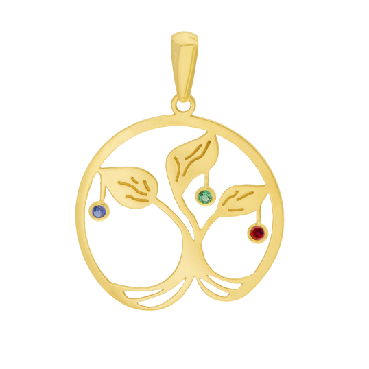 Pendentif en or jaune et oxydes de zirconium, arbre de vie 