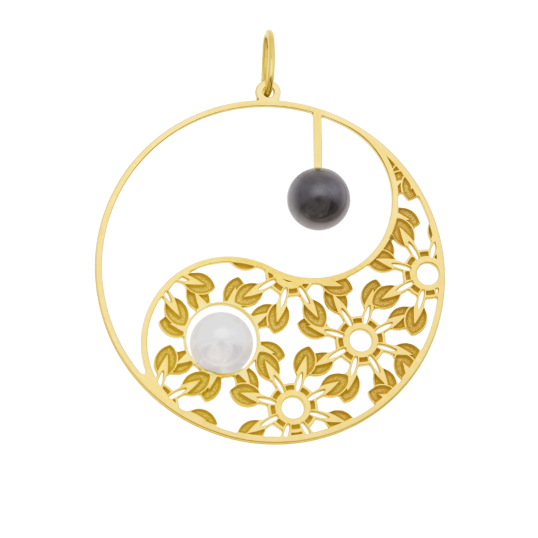 Pendentif en or jaune, perle de culture et hématite Pendentif en or jaune, perle de culture et hématite