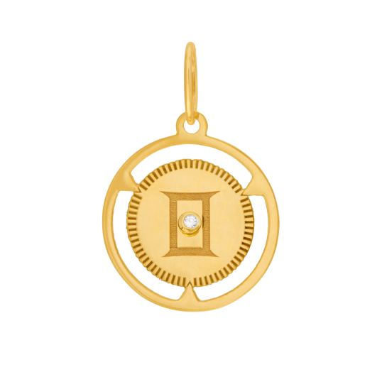 Pendentif zodiaque en or jaune et diamant, gémeaux