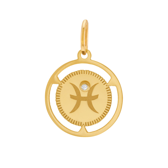 Pendentif zodiaque en or jaune et diamant, poissons