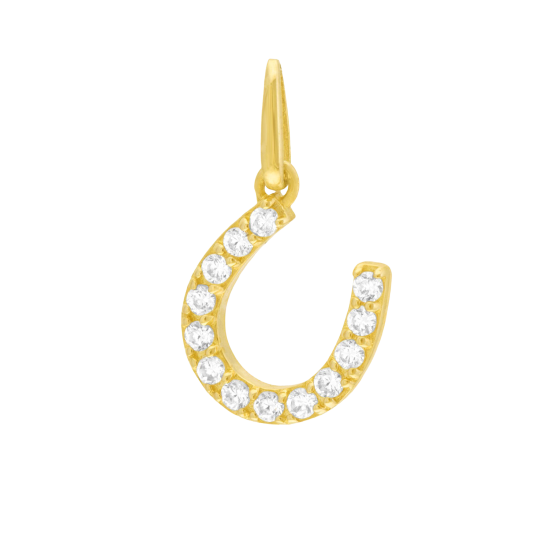 Pendentif en or jaune et oxydes de zirconium, fer à cheval 