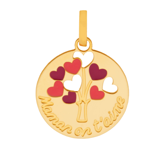 Pendentif en or jaune et laque, Maman on t'aime Pendentif en or jaune et laque, Maman on t'aime