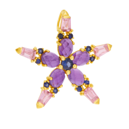 Pendentif en or jaune, améthystes, saphirs et oxydes de zirconium