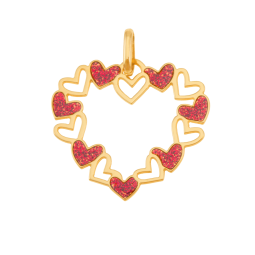 Pendentif en or jaune et laque pailletée, coeurs