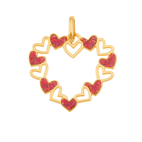 Pendentif en or jaune et laque pailletée, coeurs