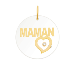 Pendentif en or jaune, plexiglass et diamant,maman