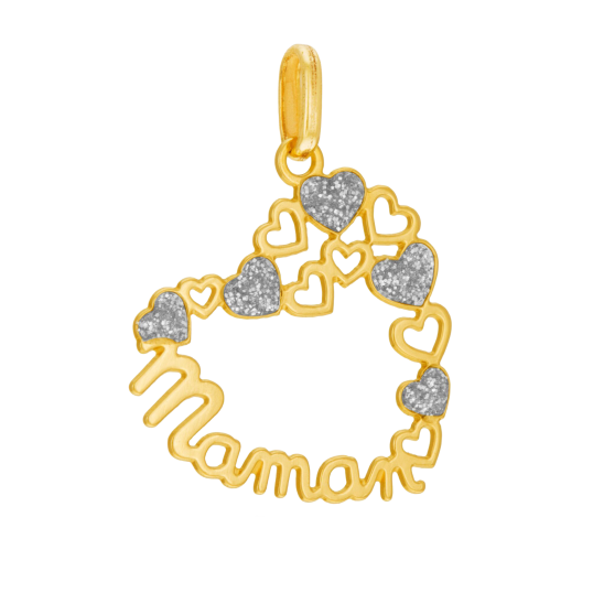Pendentif en or jaune et laque pailletée, Maman