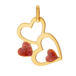 Pendentif en or jaune et laque pailletée rouge, coeurs