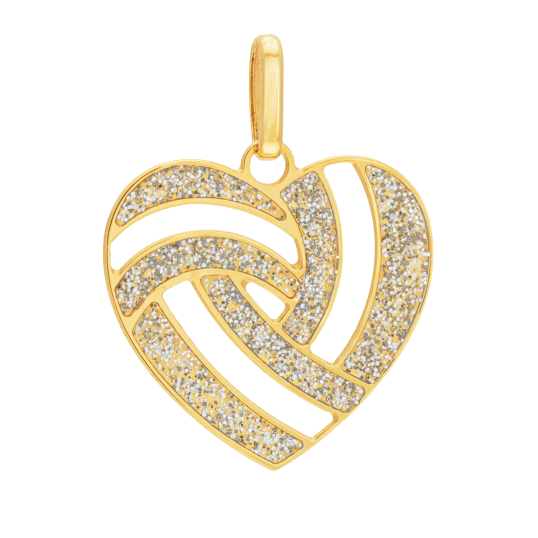 Pendentif en or jaune et laque pailletée, coeur 