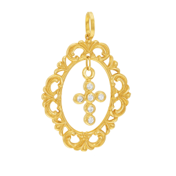 Pendentif or jaune et oxydes de zirconium, croix