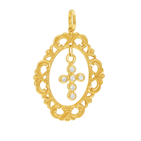 Pendentif or jaune et oxydes de zirconium, croix