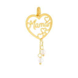 Pendentif en or jaune et oxydes de zirconium, coeur maman