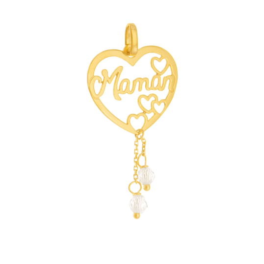 Pendentif en or jaune et oxydes de zirconium, coeur maman Pendentif en or jaune et oxydes de zirconium, coeur maman