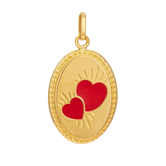 Pendentif en or jaune et coeur laque  Pendentif en or jaune et coeur laque