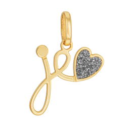 Pendentif en or jaune et laque pailletée,  je t'aime 
