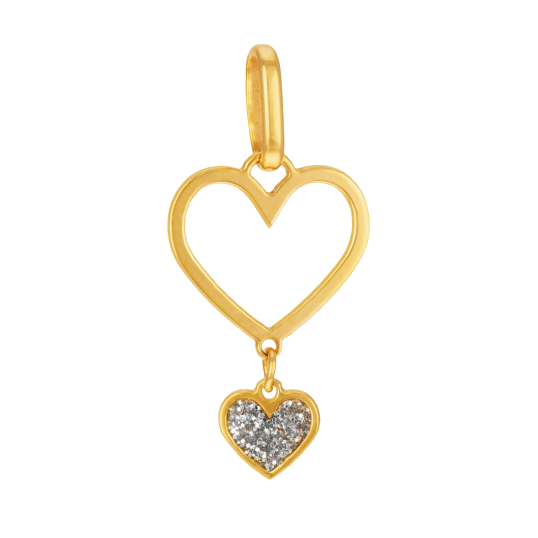 Pendentif en or jaune et laque pailletée, coeur