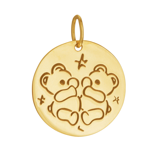 Médaille zodiaque en or jaune, gémeaux