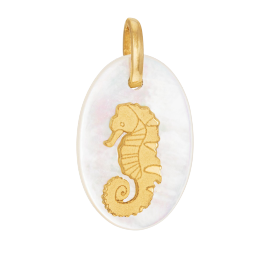 Pendentif en or jaune et nacre, hippocampe