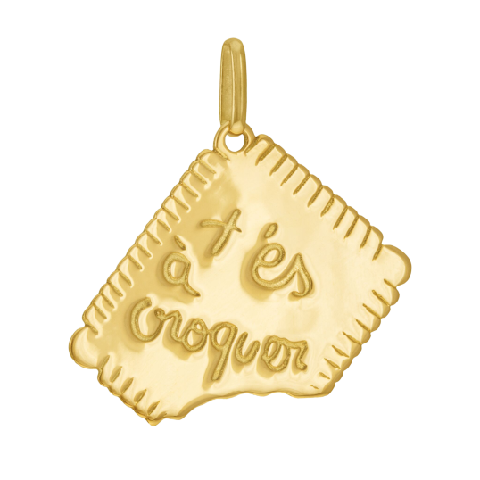 Pendentif or jaune forme biscuit , t'es à croquer