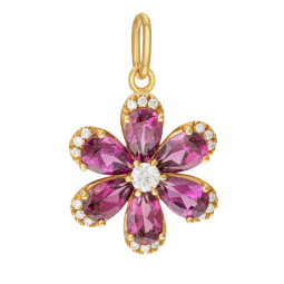Pendentif en or jaune, rhodolites et diamants