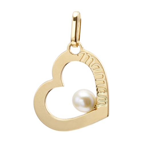 Pendentif en or jaune, coeur et perle de culture Pendentif en or jaune, coeur et perle de culture