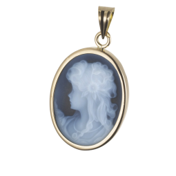 Pendentif en or jaune et camée en agate bleue 
