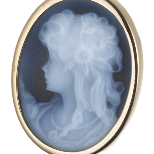 Pendentif en or jaune et camée en agate bleue 