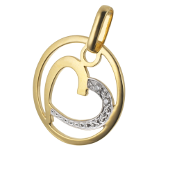 Pendentif en or jaune rhodié en forme de coeur et diamants