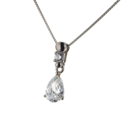 Pendentif en or gris et oxydes de zirconium sur chaine maille venitienne