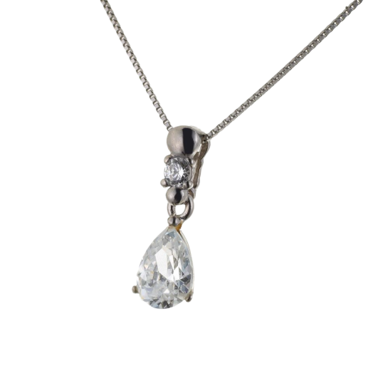 Pendentif en or gris et oxydes de zirconium sur chaine maille venitienne