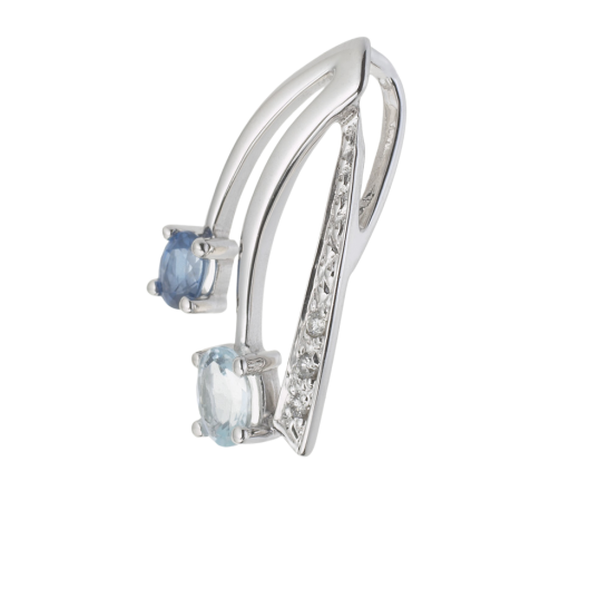Pendentif en or gris, saphir, aigue marine et diamants