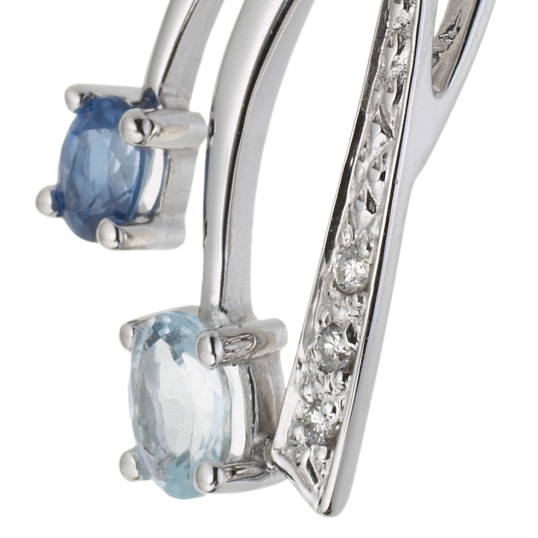 Pendentif en or gris, saphir, aigue marine et diamants