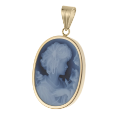 Pendentif en or jaune et camée en agate bleue 