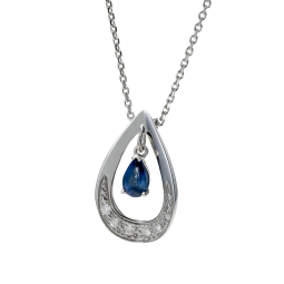 Pendentif en or gris, saphir et diamants sur chaine maille forçat