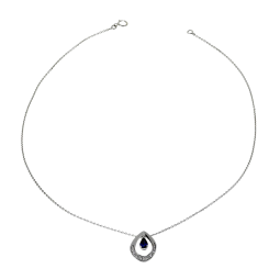 Pendentif en or gris, saphir et diamants sur chaine maille forçat