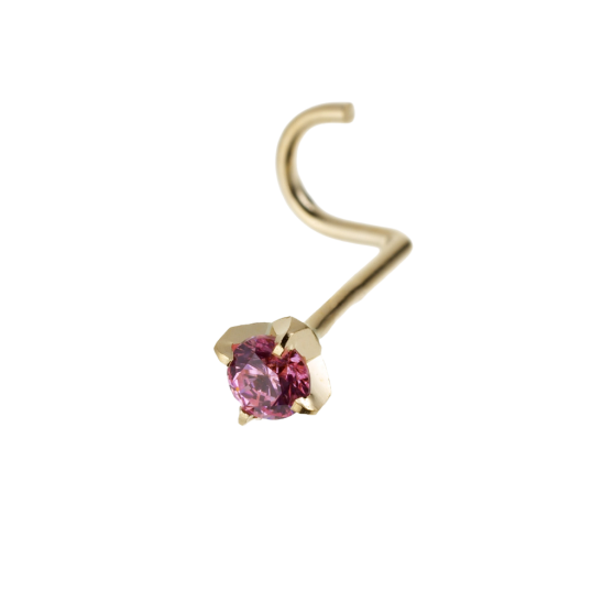 Piercing de nez en or jaune et oxyde de zirconium en rose