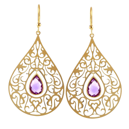 Boucles d'oreilles en or jaune et améthyste