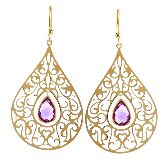 Boucles d'oreilles en or jaune et améthyste