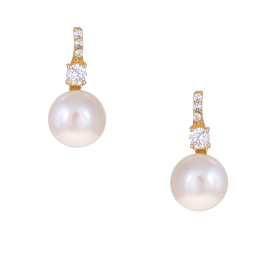 Boucles en or jaune, perle de culture et oxydes de zirconium
