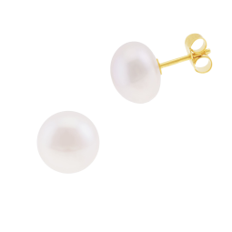 Boucles d'oreilles en or jaune, perle de culture cabochon d'eau douce 9-9.5 mm
