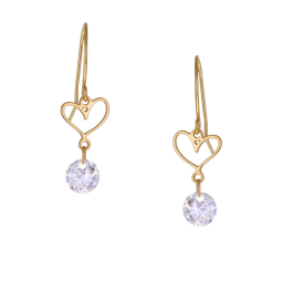 Boucles en or jaune, coeur oxyde de zirconium