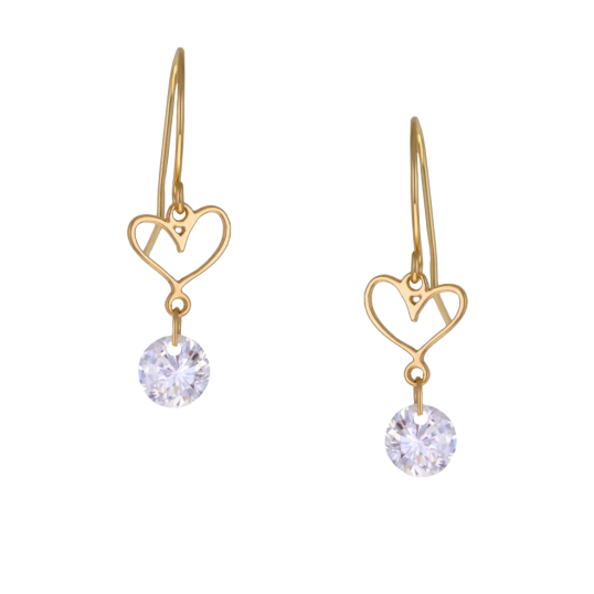 Boucles en or jaune, coeur oxyde de zirconium